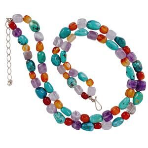 Sterling Silver DTR Jay King Turquoise Amethyst Carnelian Gemstone Necklace 18”